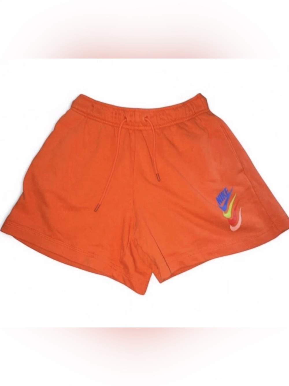 Nike Women’s Bright Orange Athletic Shorts with Multi-Color Swoosh